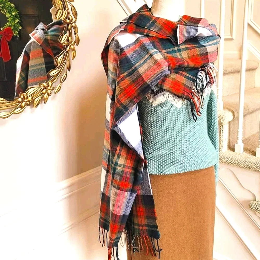 New! J Crew White Juniper Large Check Plaid Scarf NWT